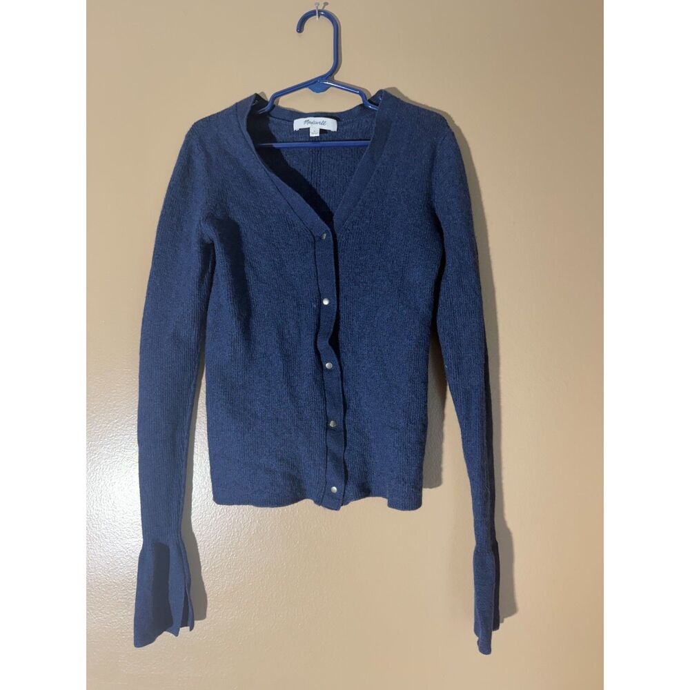 Madewell Navy Blue Ribbed V-Neck Button Front Cardigan Sweater Size S